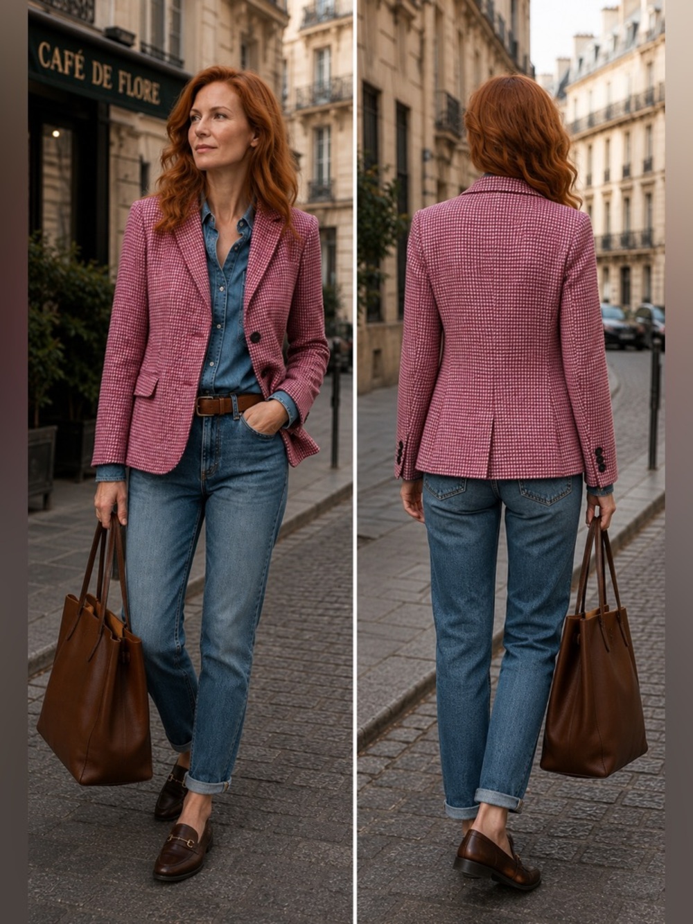 Talbots Wool Blend Tweed Blazer Pink Houndstooth Preppy Equestrian Lining Size 8
